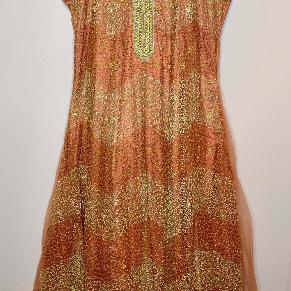 Elegant Gold and Orange Women's Dress